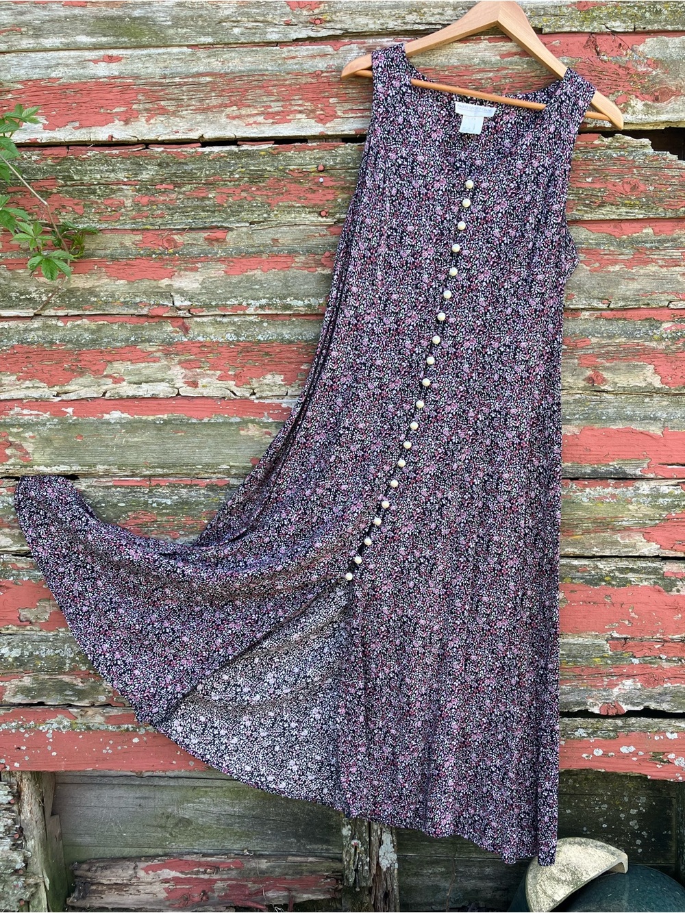 Paris Sport Club 90's Floral Button Front Maxi Dress Purple & Green Ditsy Floral - Picture 13 of 15